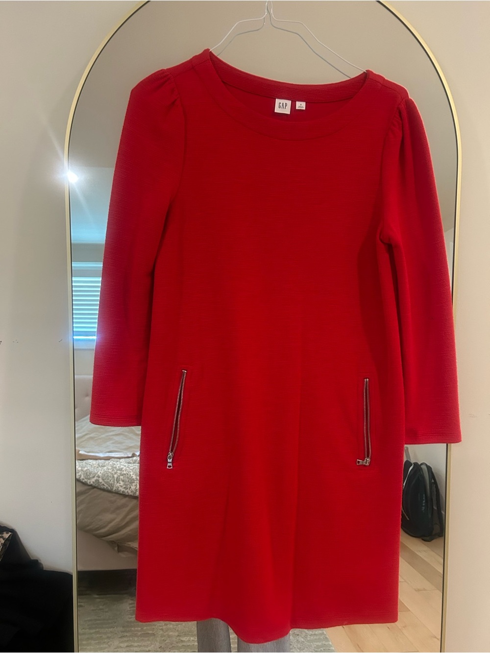 GAP Red Long-Sleeve Zipper Pocket Casual Dress